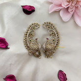 Vriksham Elegant Gold Alike AD Stone Peacock Cuff Jhumkas-Pearl-G15135